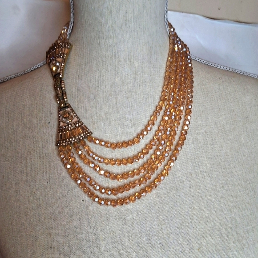 Heidi Daus Champagne Crystal Art Deco Style Necklace And Bracelet - Picture 12 of 16